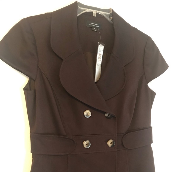 NWT TAHARI Dark Brown Button Down V-Neck Dress - Picture 2 of 7